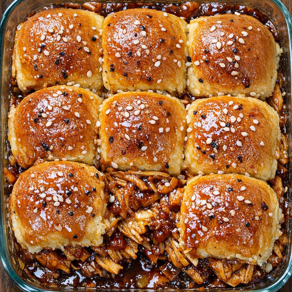 Southern 3-ingredient BBQ chicken sliders fresh from the oven