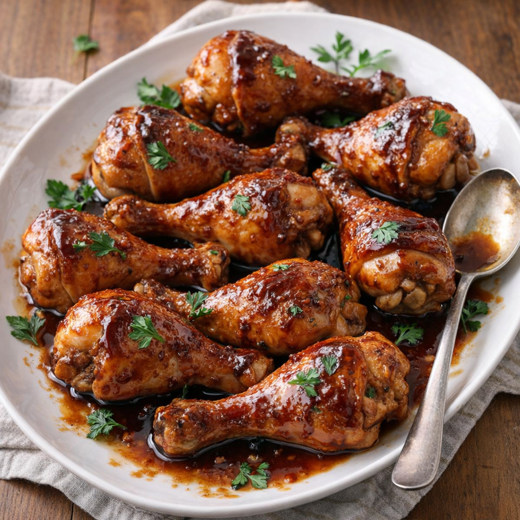 Slow cooker Easter drumsticks on a family-style platter