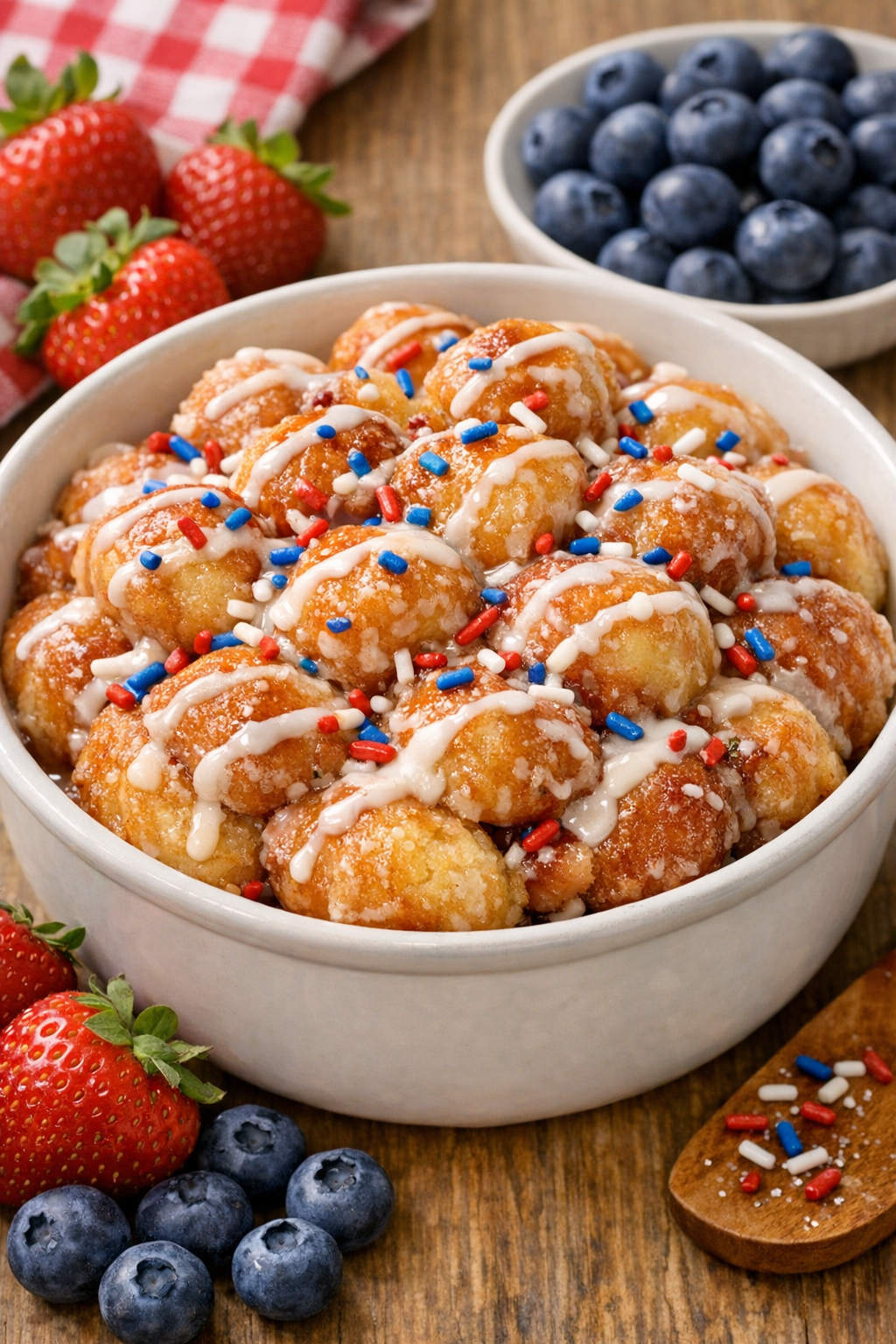 Finished slow cooker Fourth of July donut dessert