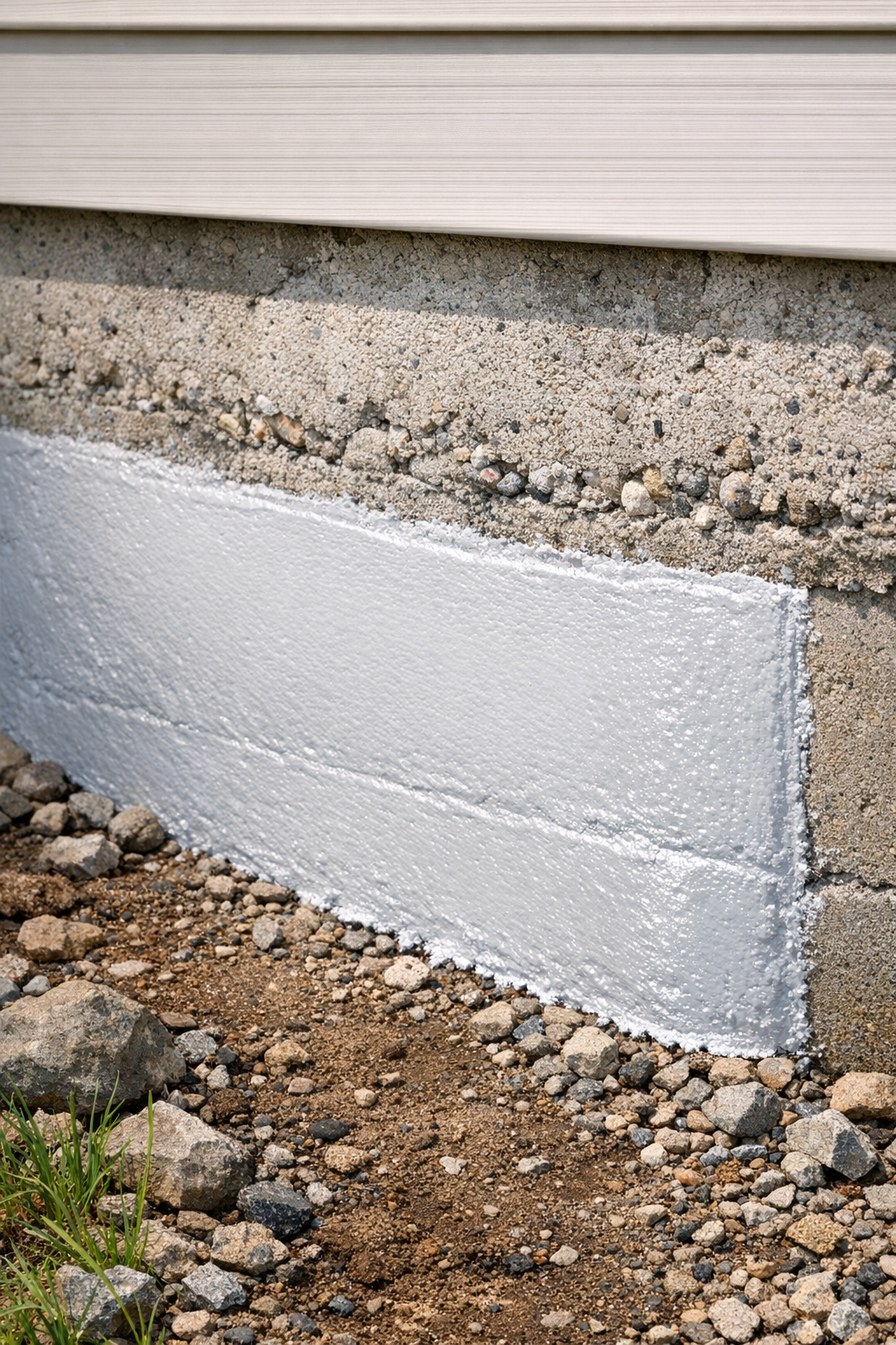 Finished waterproof sealant coating on a concrete foundation