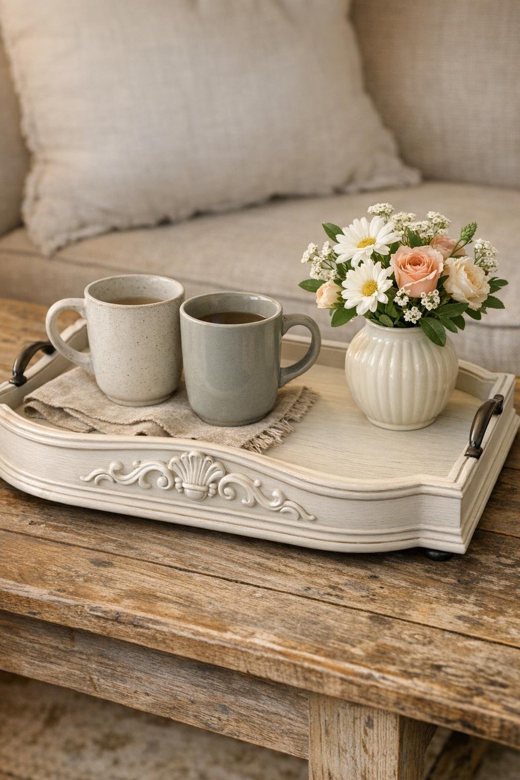 Finished serving tray made from an old dresser drawer front