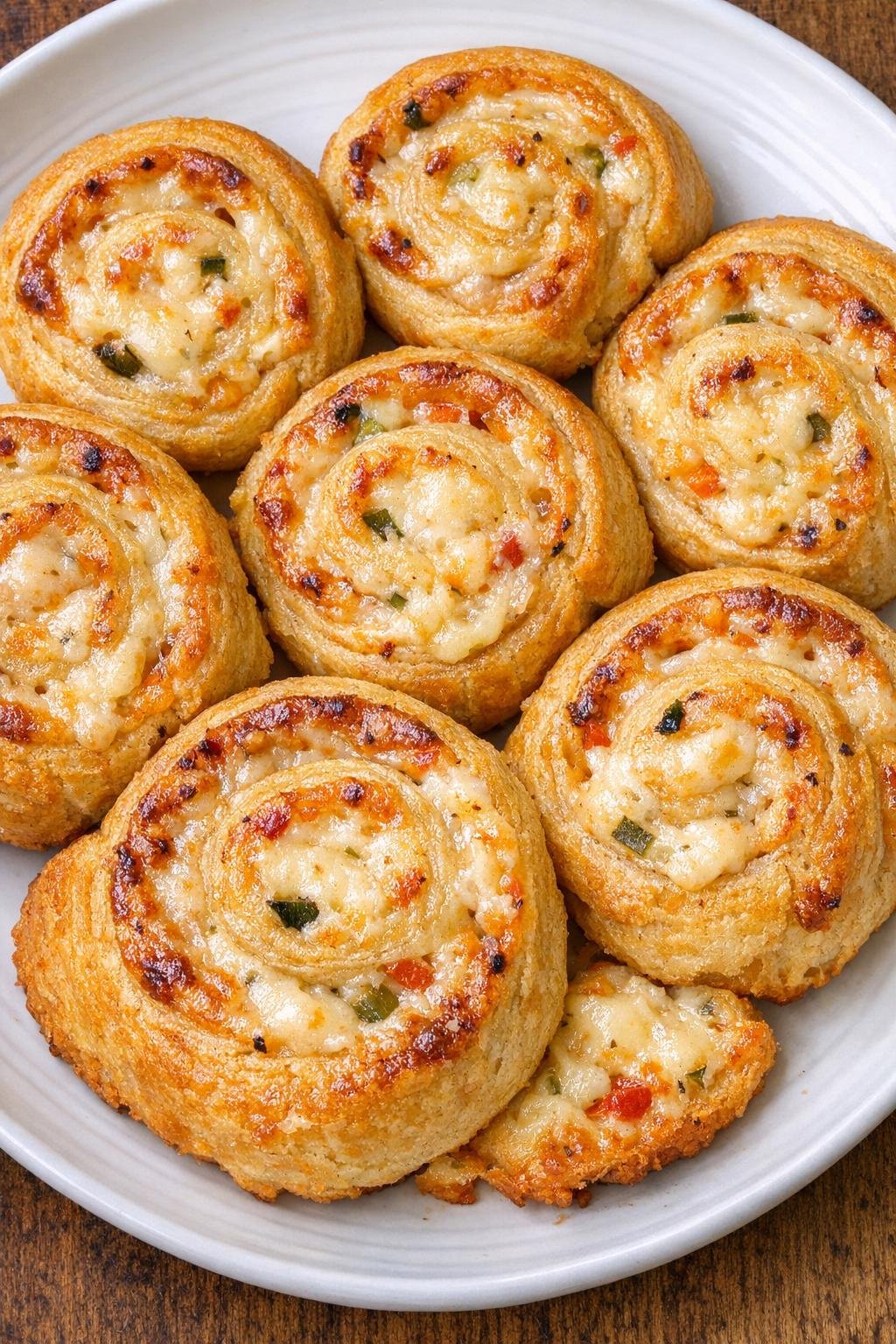 Southern spicy cream cheese pinwheels on a white plate