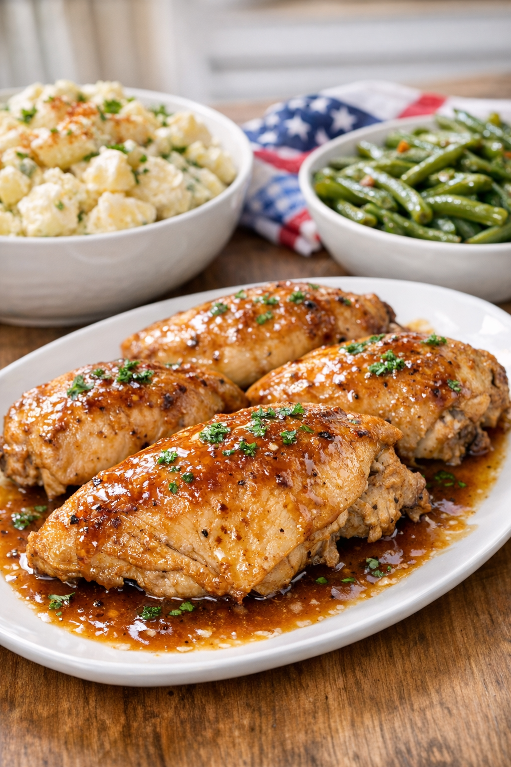 Finished slow cooker chicken plated with sauce