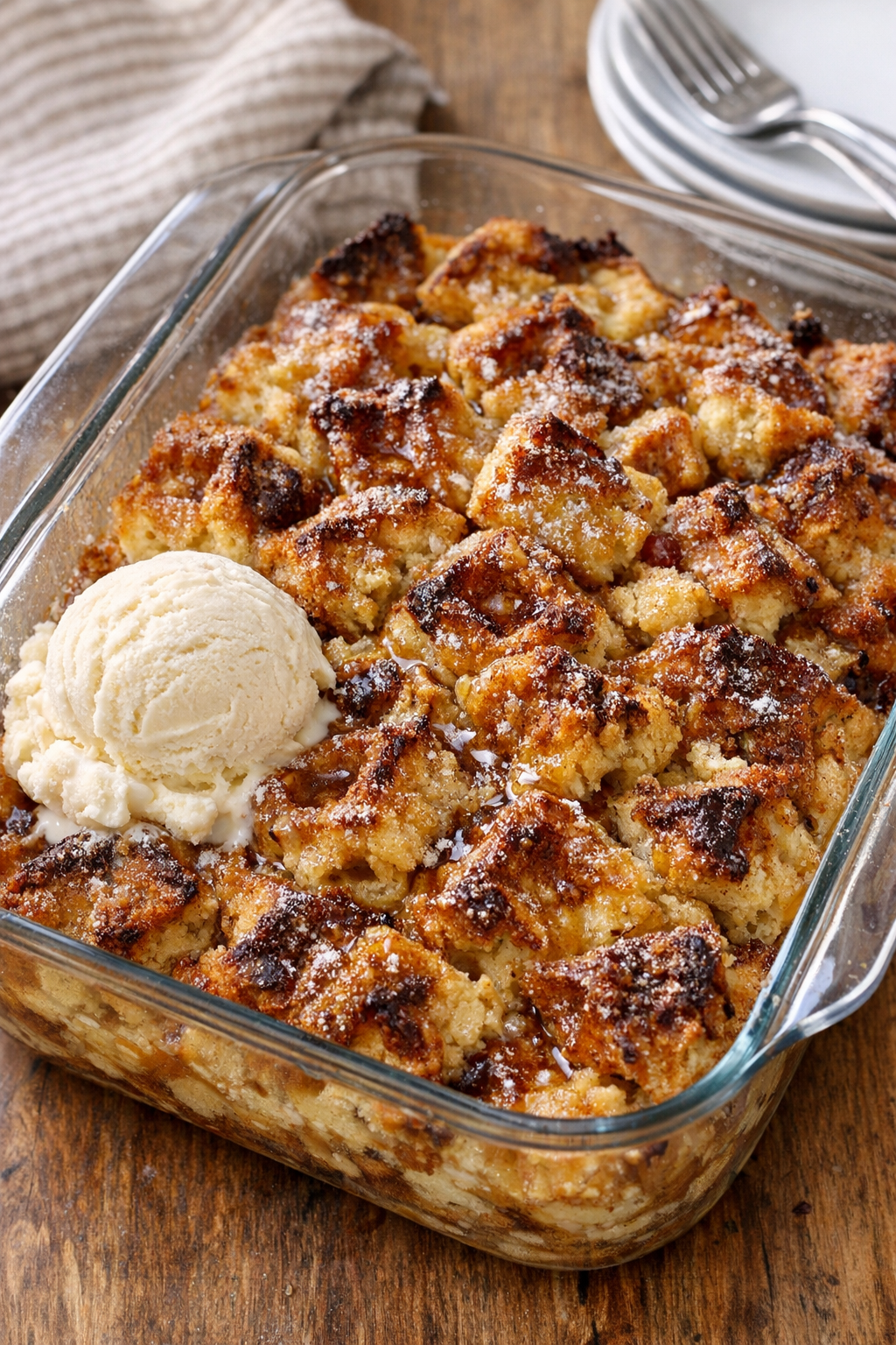 Final baked waffle dessert served warm