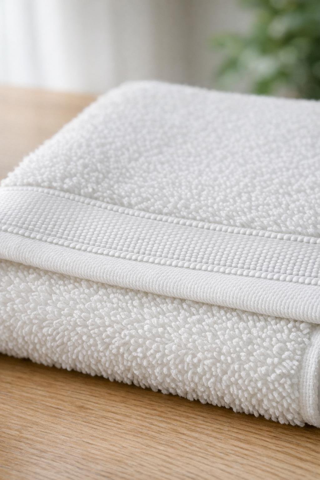 Close inspection of towel border stitching and weave