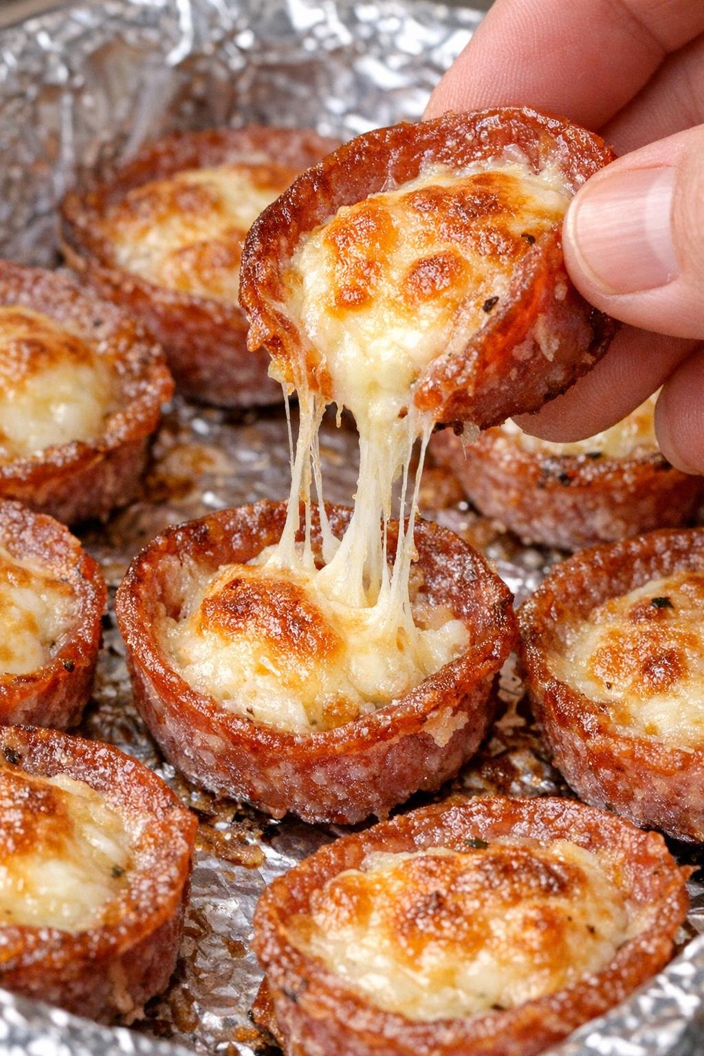 Low carb salami mercer bombs with melted cheese