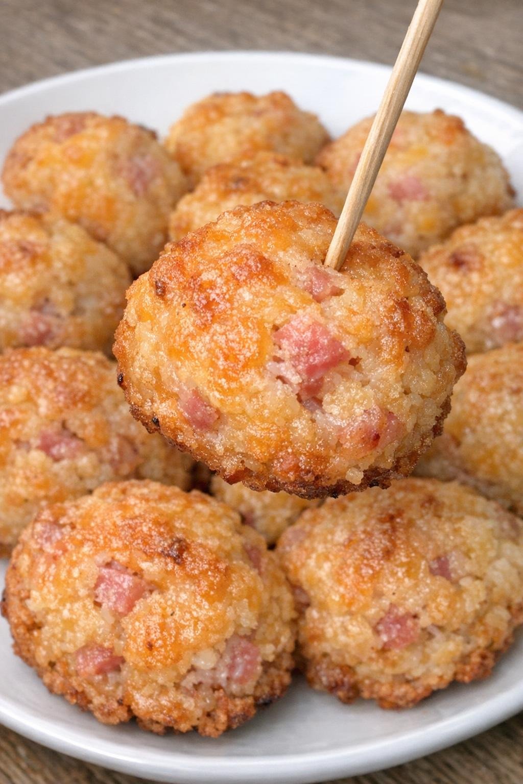 3-ingredient ham gallagher balls on a white plate