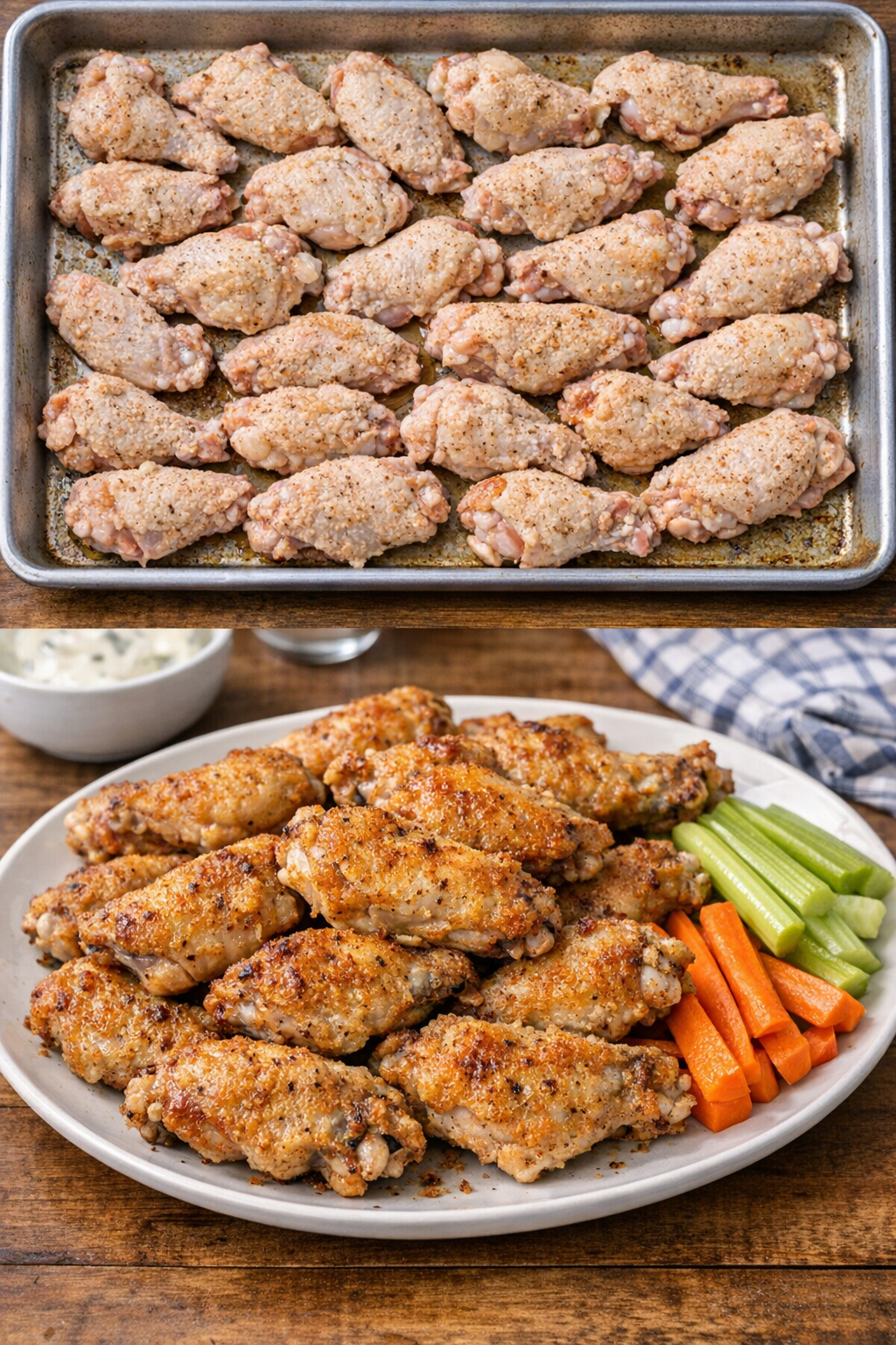 Finished crispy baked chicken wings on a platter