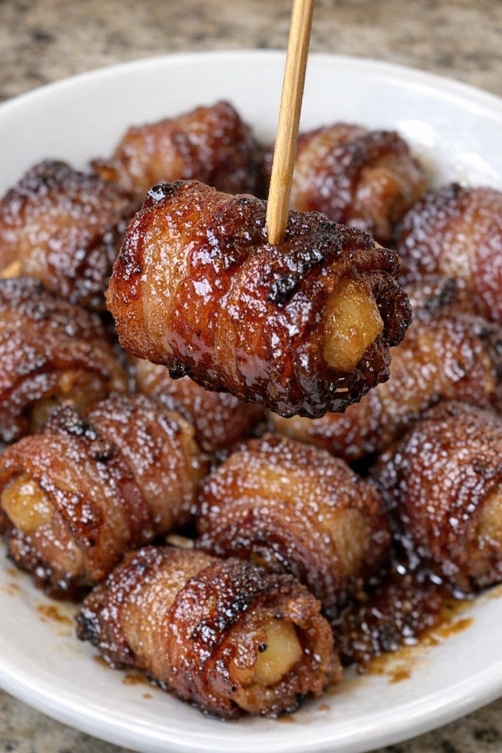 4-ingredient bacon kensington bites on a white serving plate