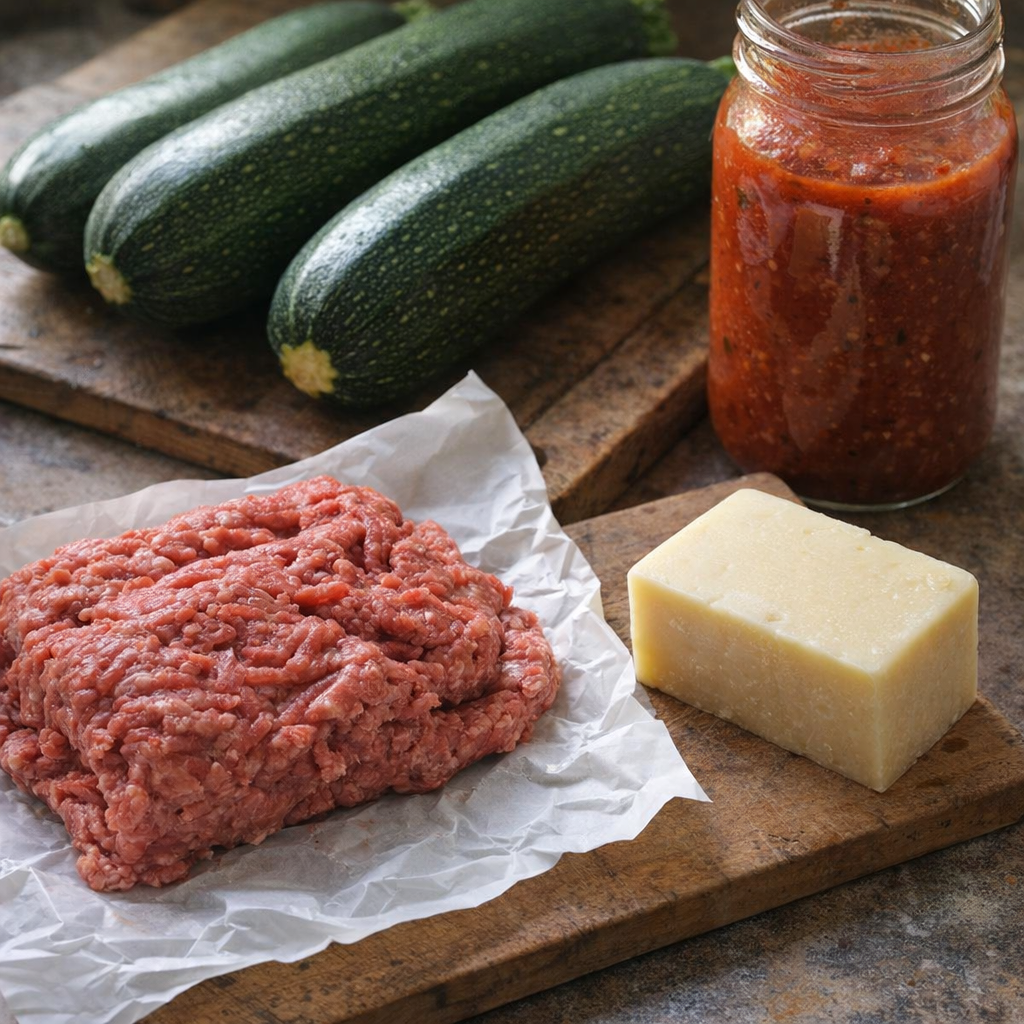 Fersk squash og enkle ingredienser på en landlig kjøkkenbenk