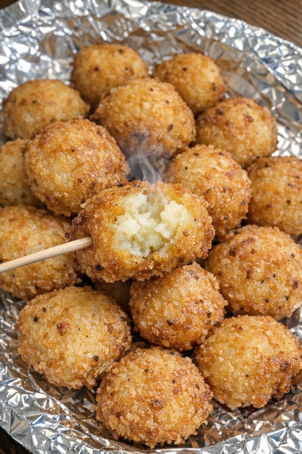 3-ingredient potato harrison bites on a foil-lined platter
