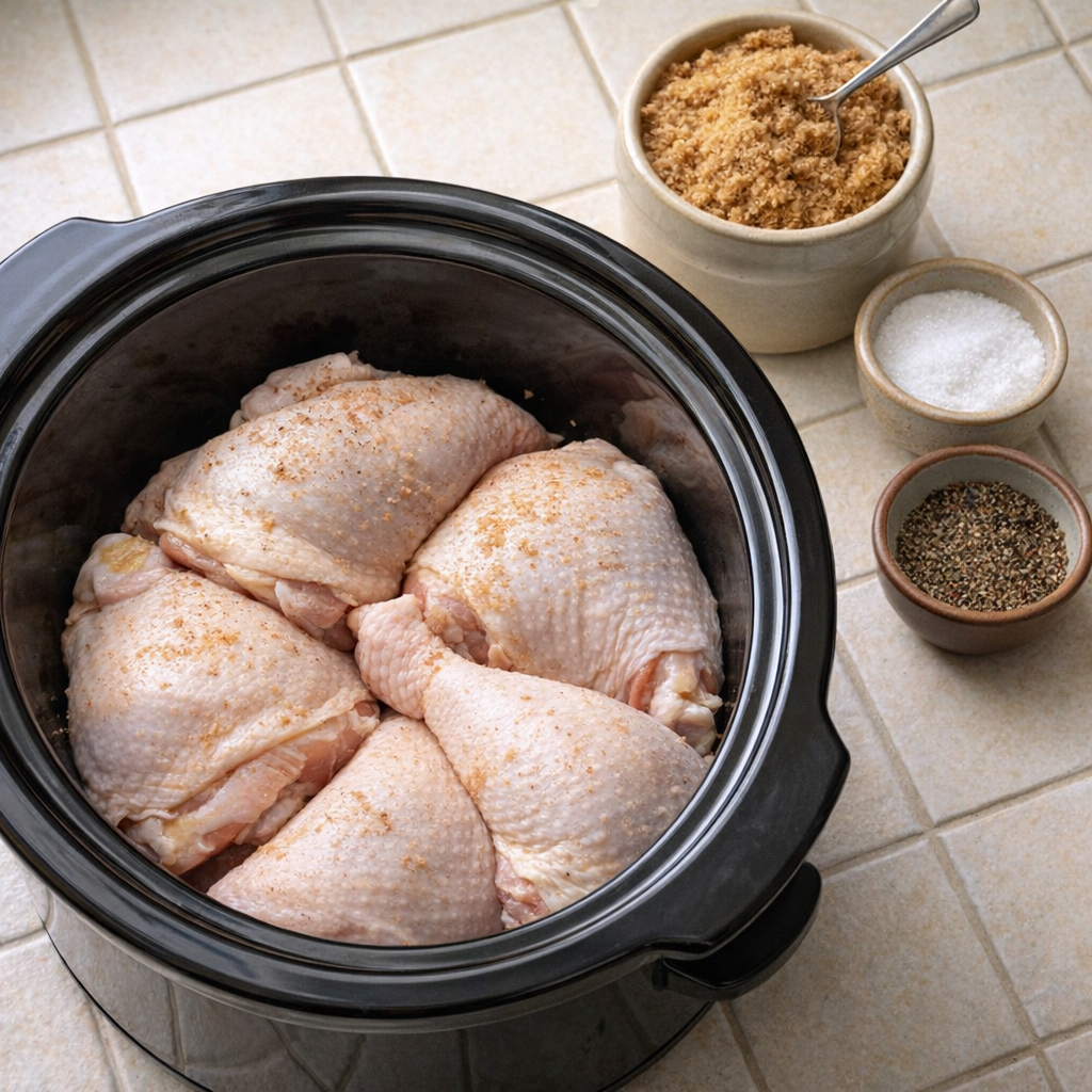 Brown sugar chicken ingredients gathered on a farmhouse counter