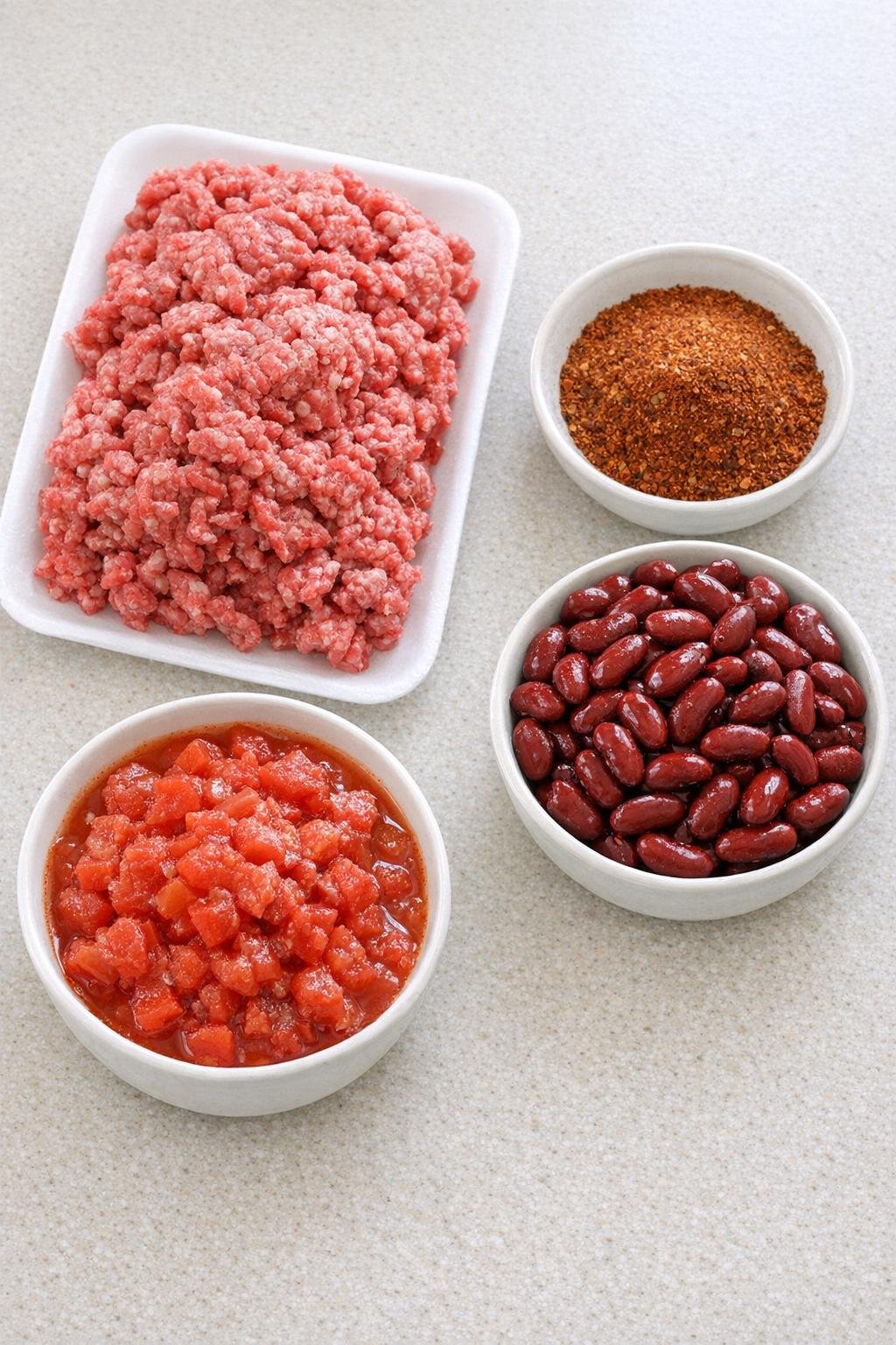 Rundergehakt, chilipoeder, tomaten en kidneybonen