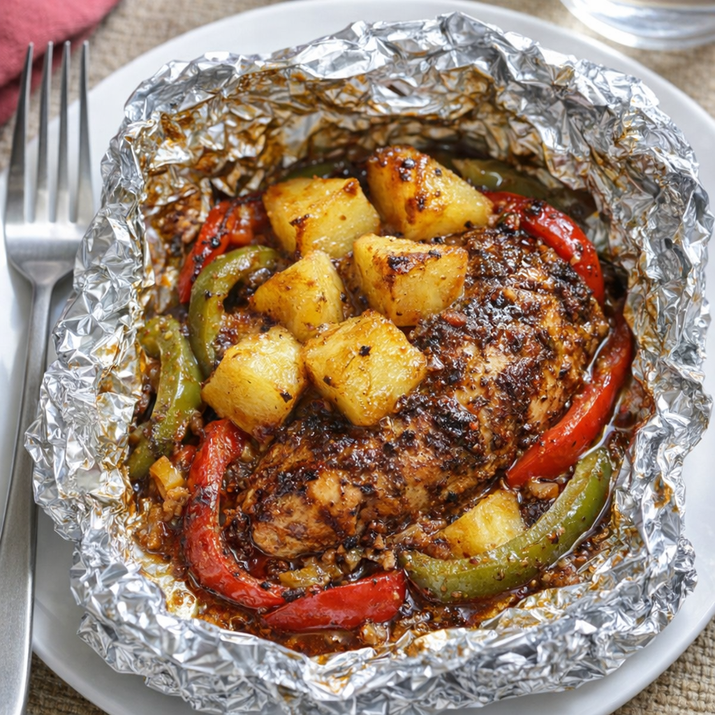 Jerk chicken packet variation with pineapple pieces