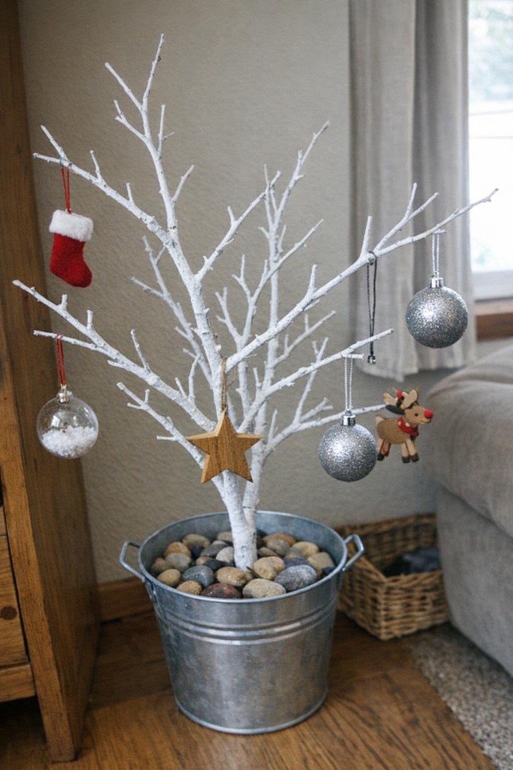 Branch ornament tree in a bucket of stones