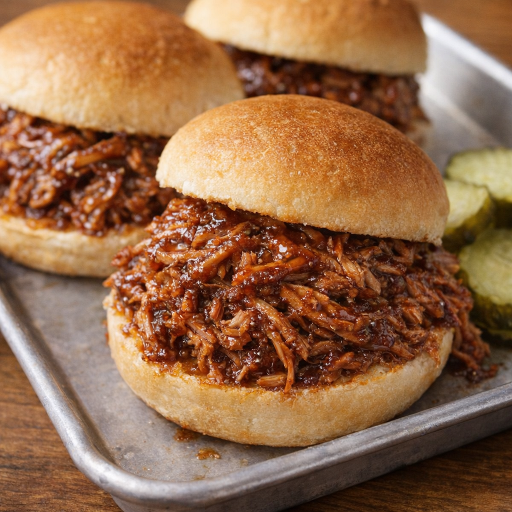 Apple butter pulled pork sliders on toasted buns
