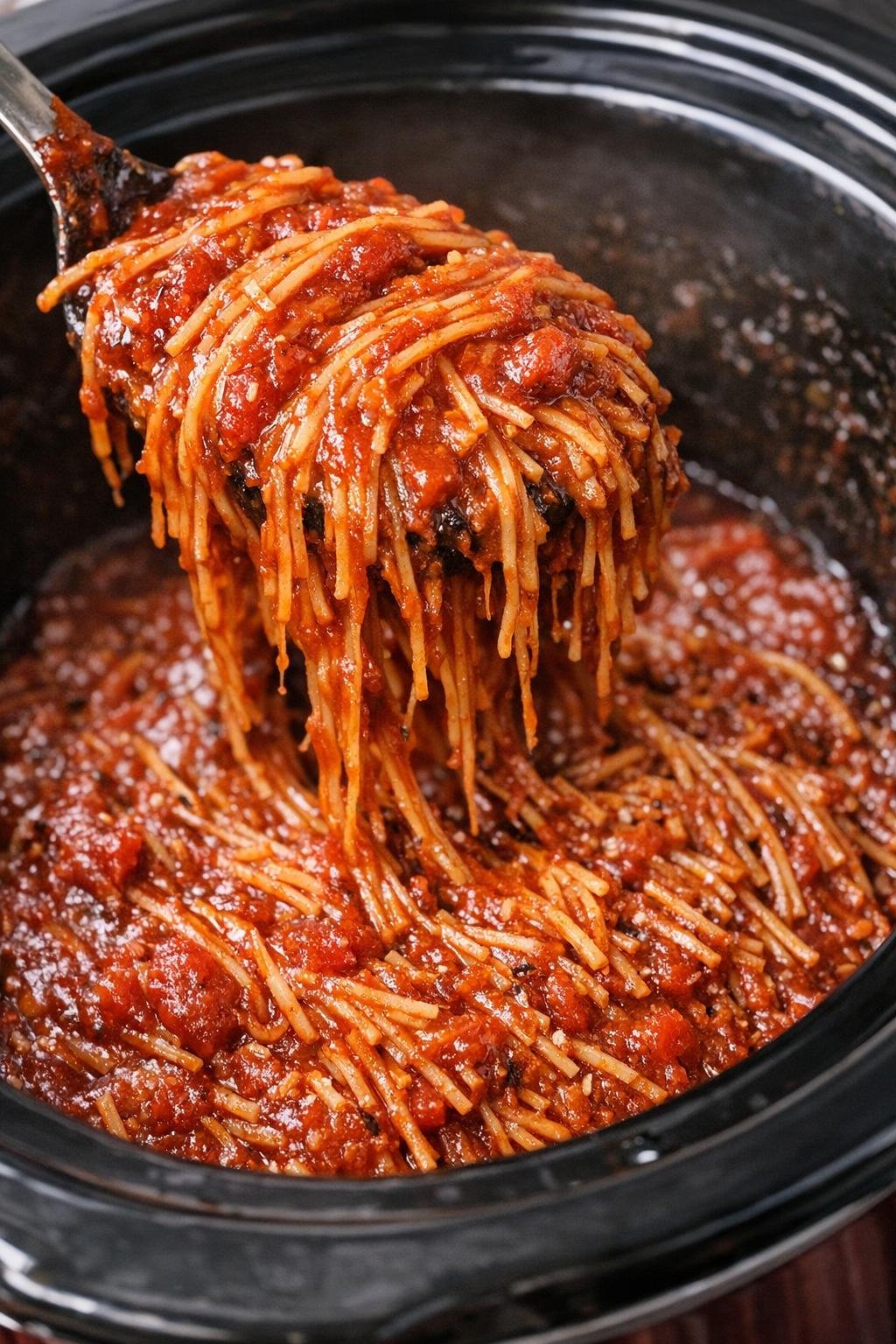 Slow cooker capellini in rich crimson sauce
