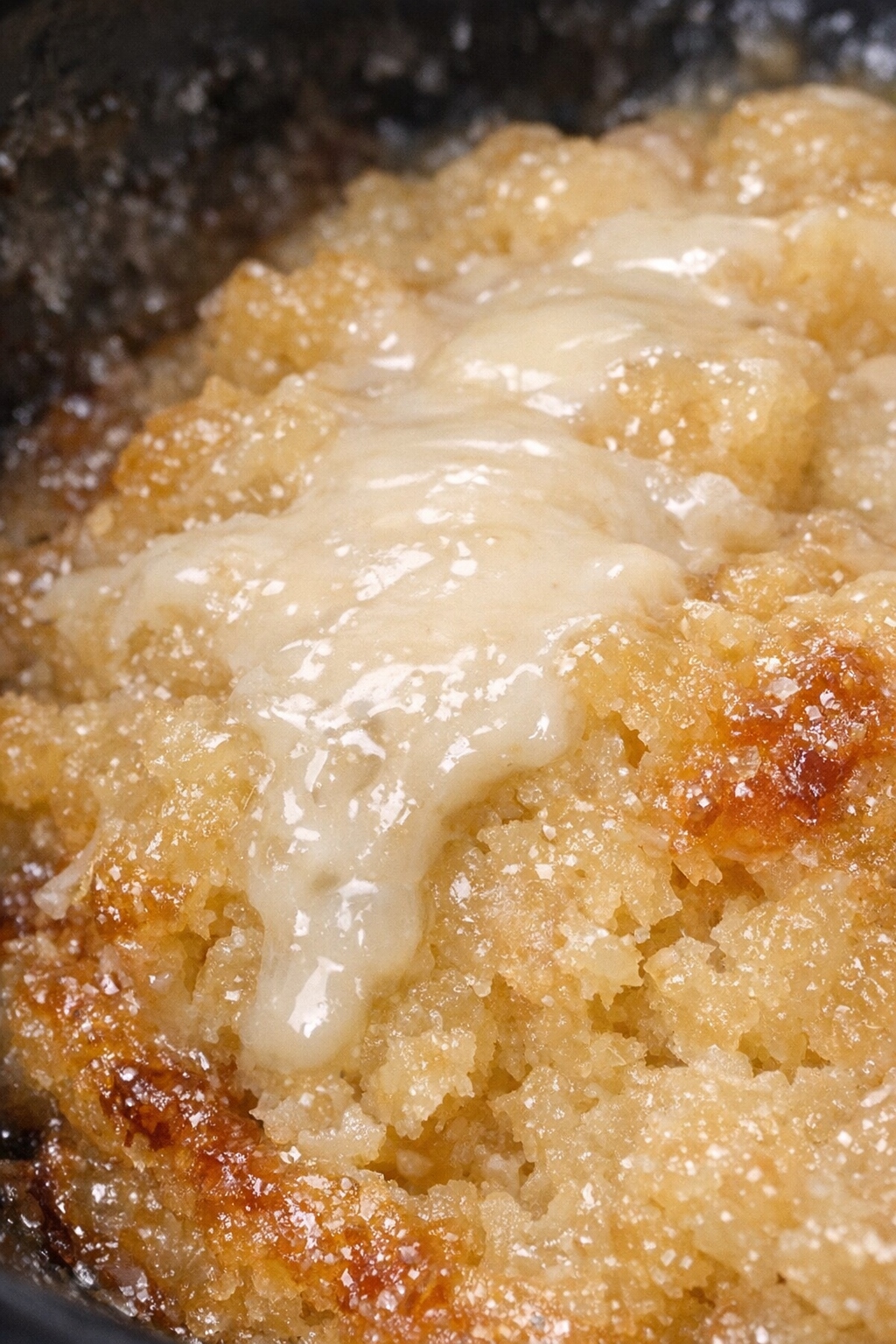 Pale golden slow cooker dessert with creamy sauce