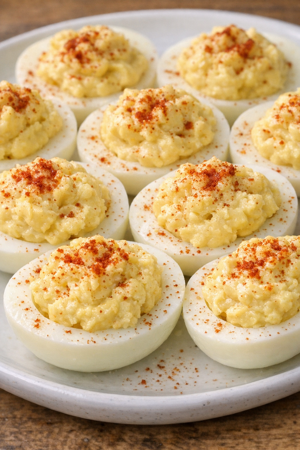 Southern 3-ingredient deviled eggs on a white ceramic plate