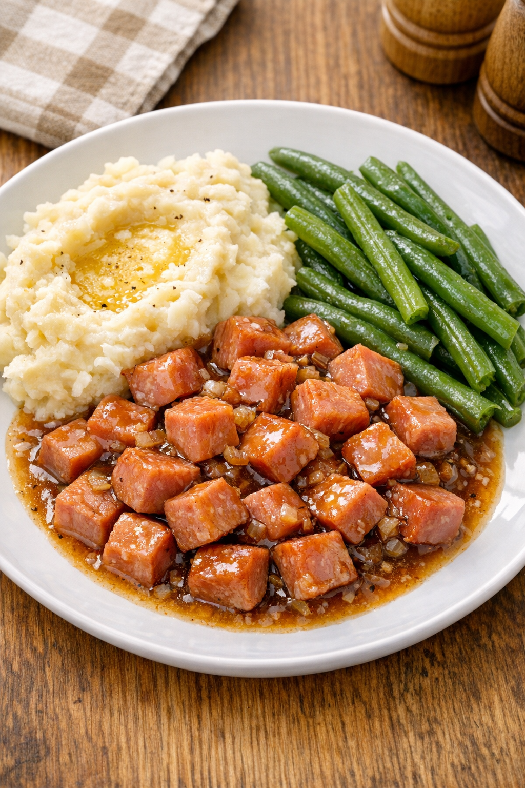 Plated slow cooker cubed ham
