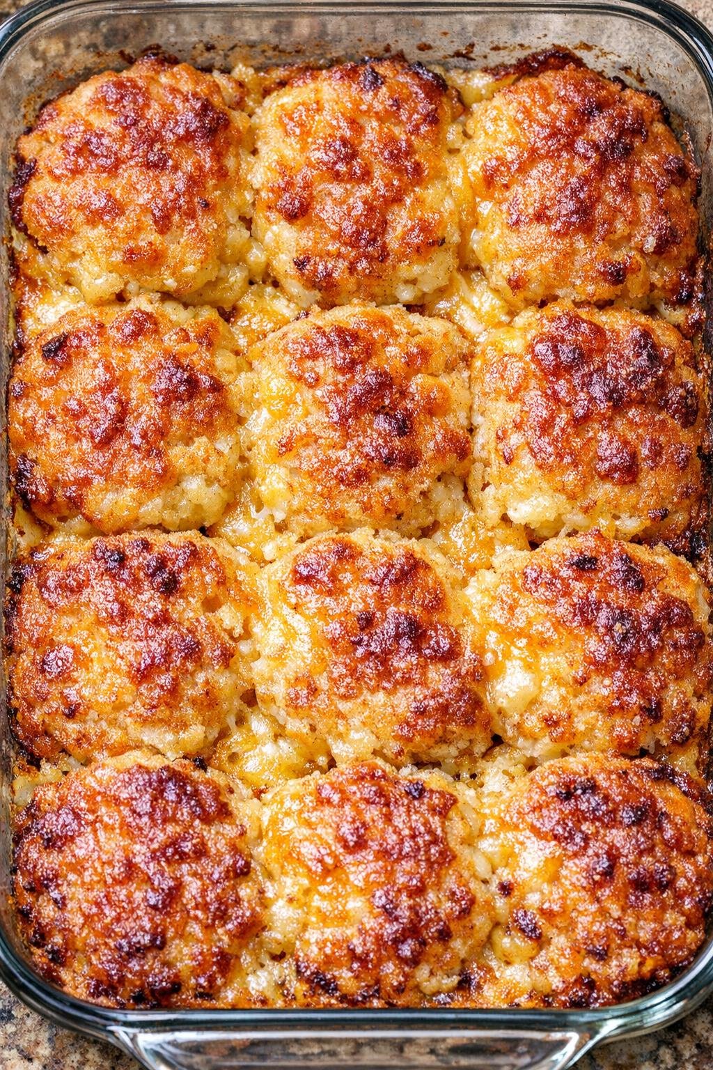 Close-up of baked cheesy cafeteria fritters