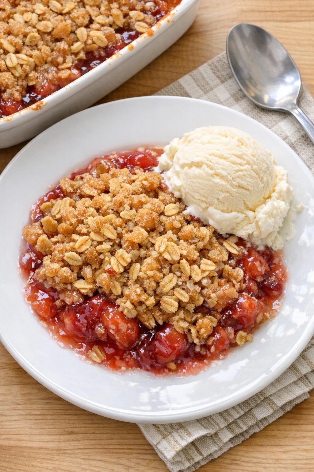 Finished baked oat dessert in a casserole dish