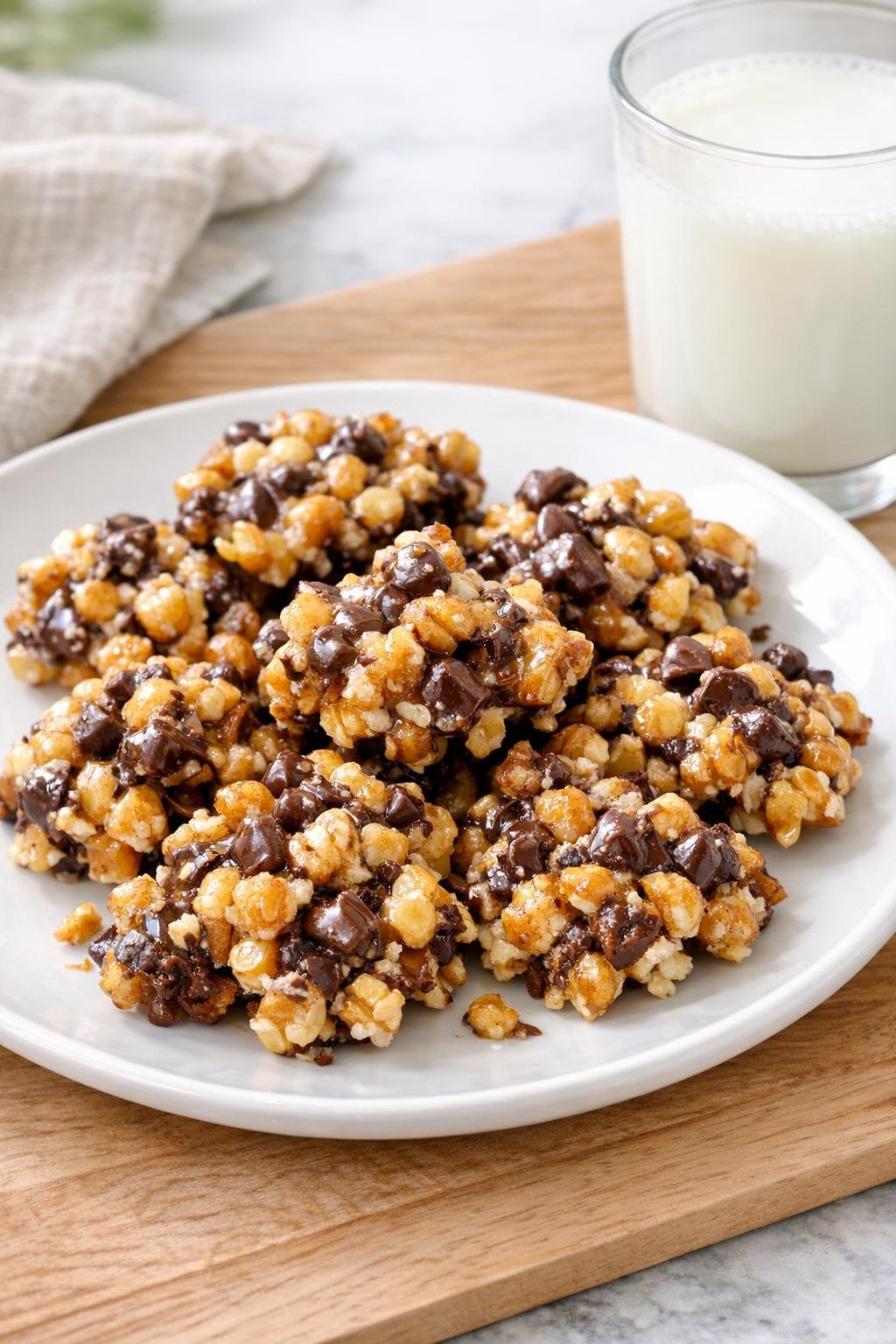 Popcorn croustillant servi avec du lait