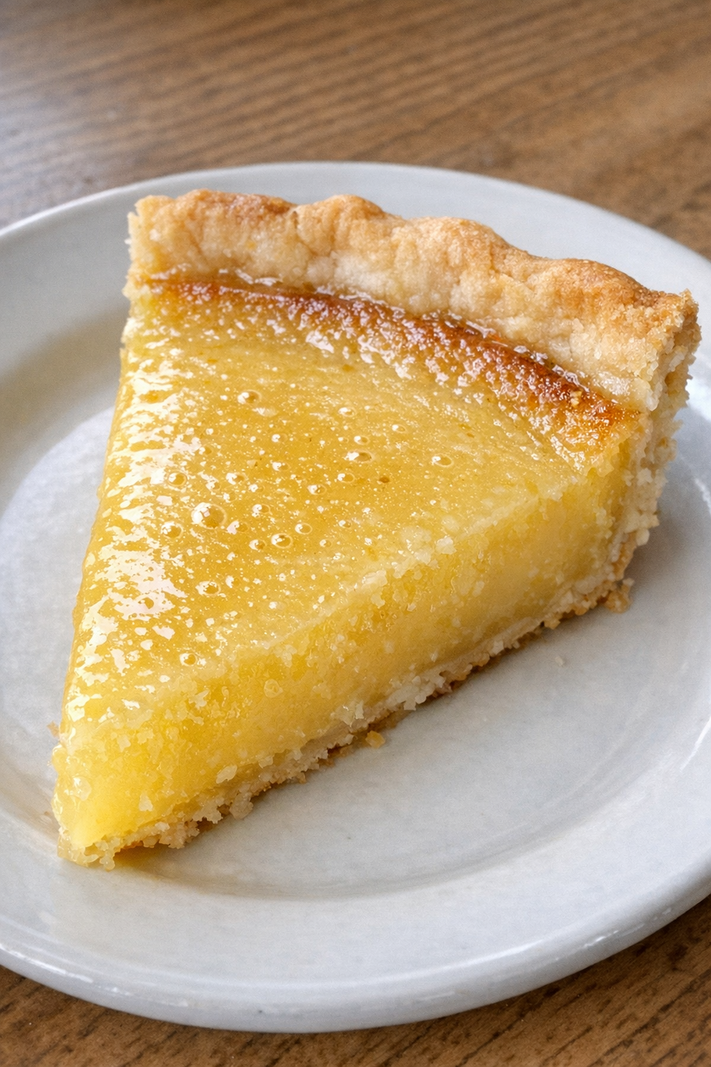 3-ingredient vinegar pie on a white ceramic plate