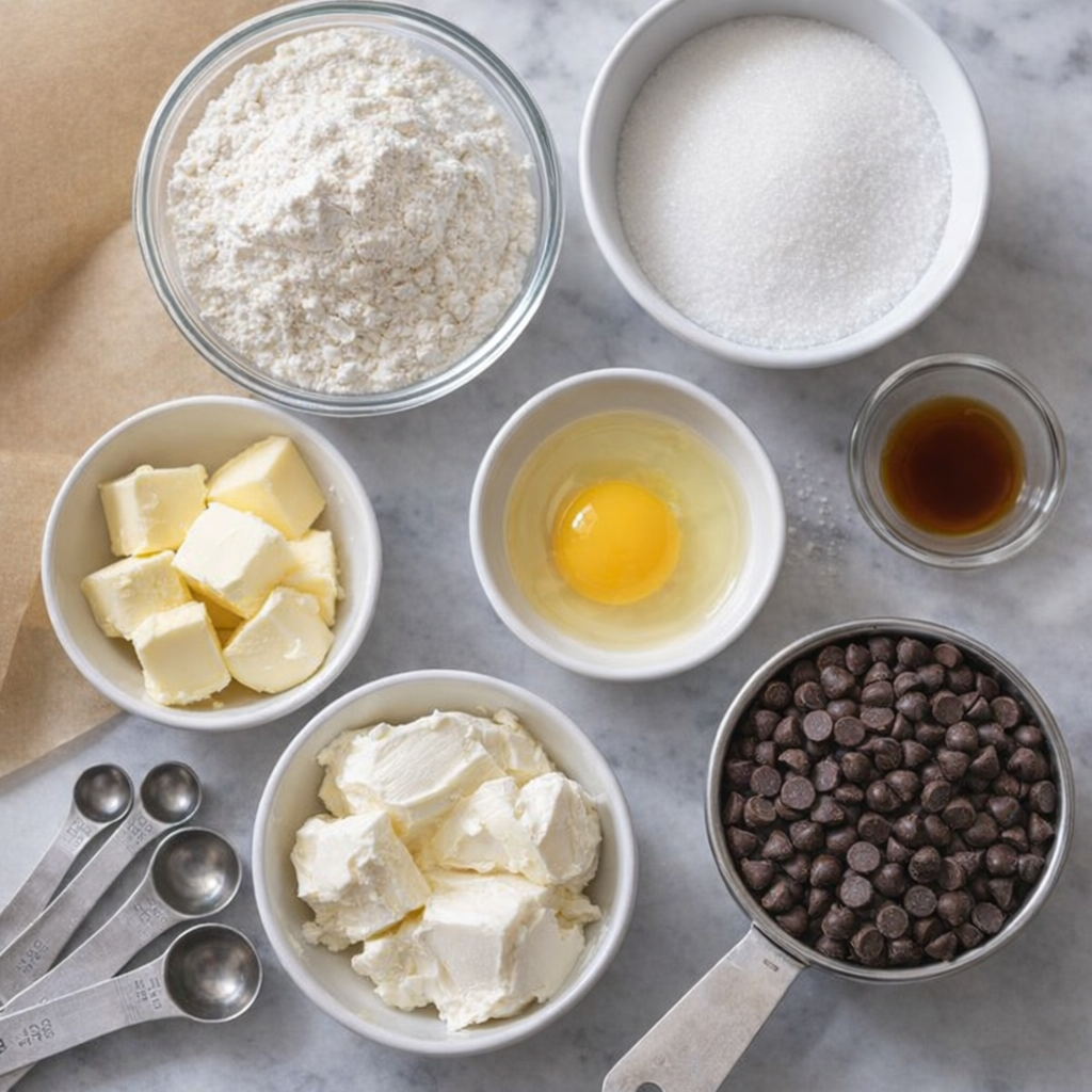 Baking ingredients gathered for cream cheese cookies