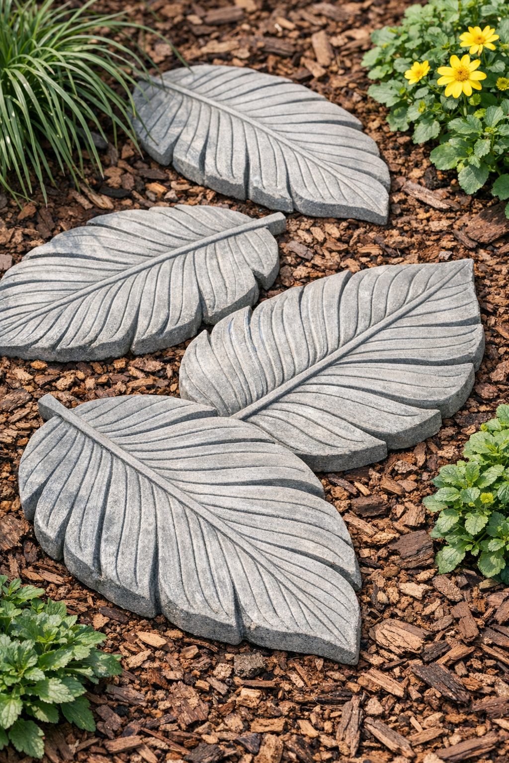 Finished leaf-shaped cement garden stones