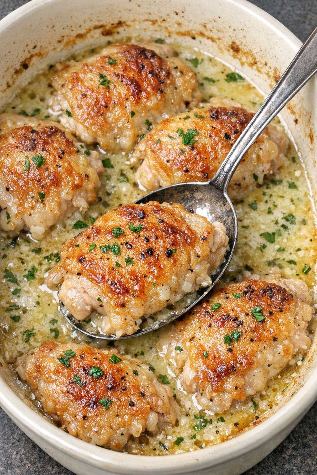 Finished chicken commodore in baking dish