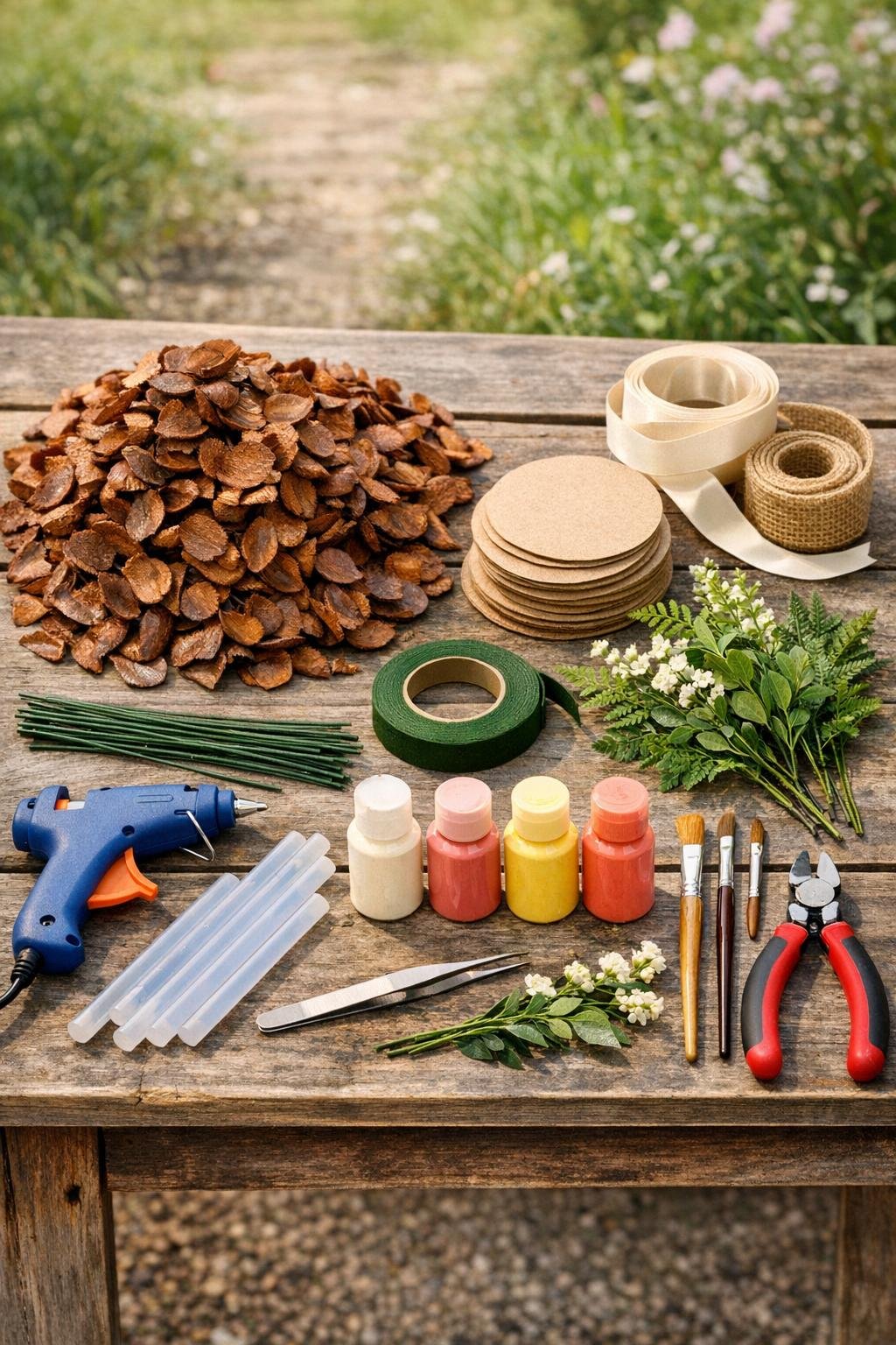 Materials for making a pinecone scale flower bouquet
