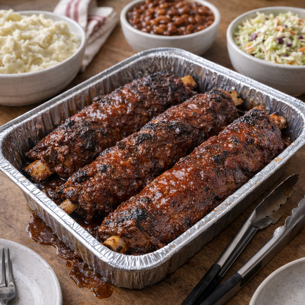 Slow cooker BBQ country style ribs on a family dinner table