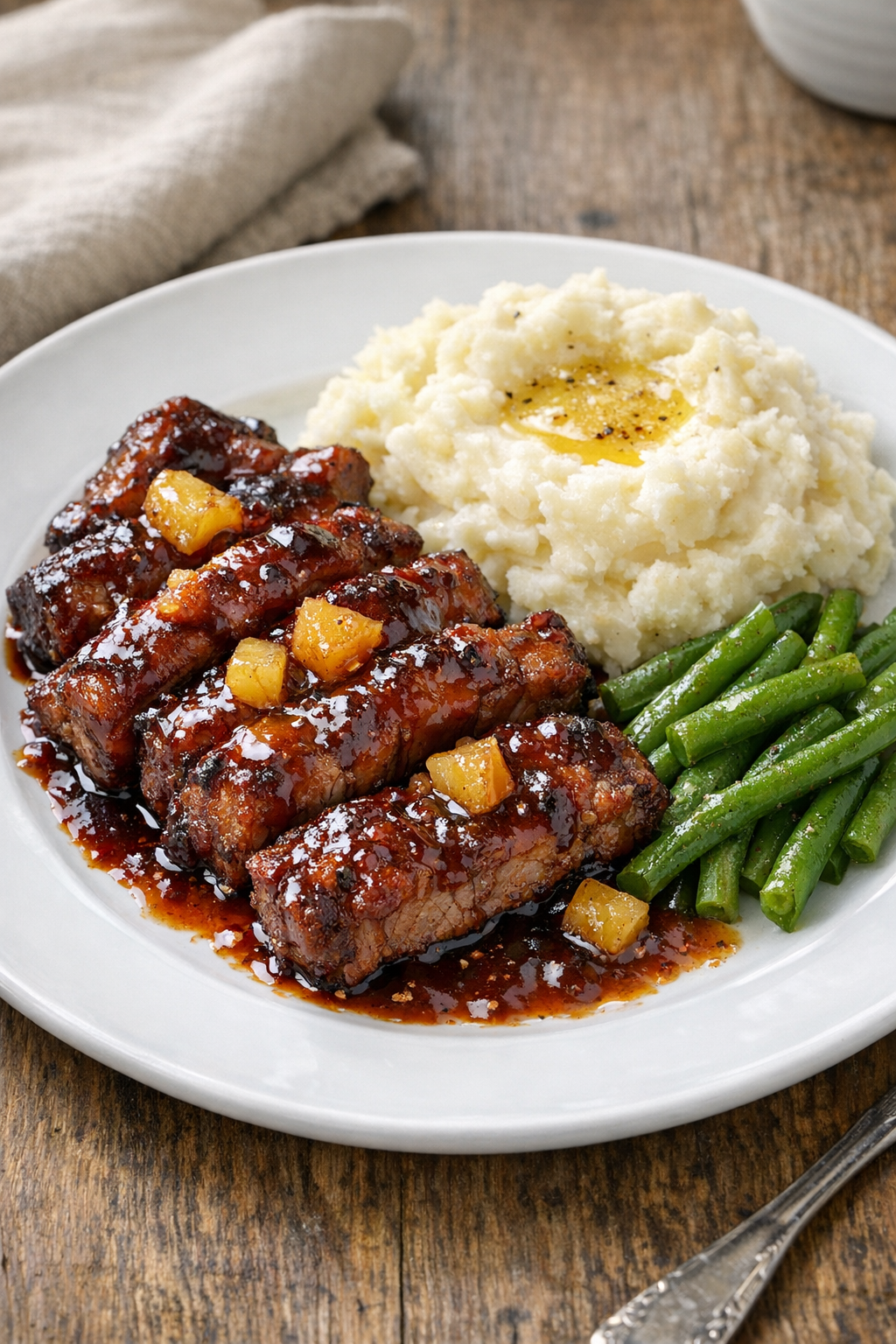 Finished slow cooker vintage pork plated with sauce