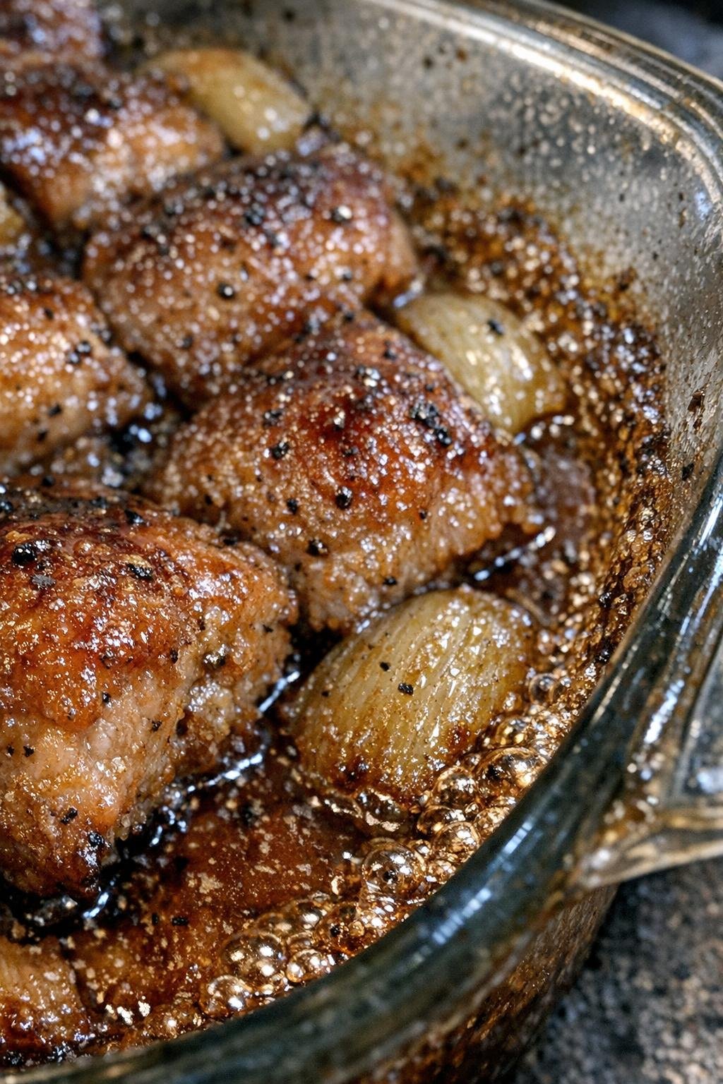 Succulent roasted dinner in a glass baking pan