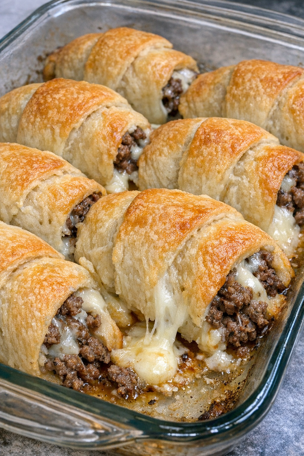 Oven baked beef crescent rolls fresh from the oven