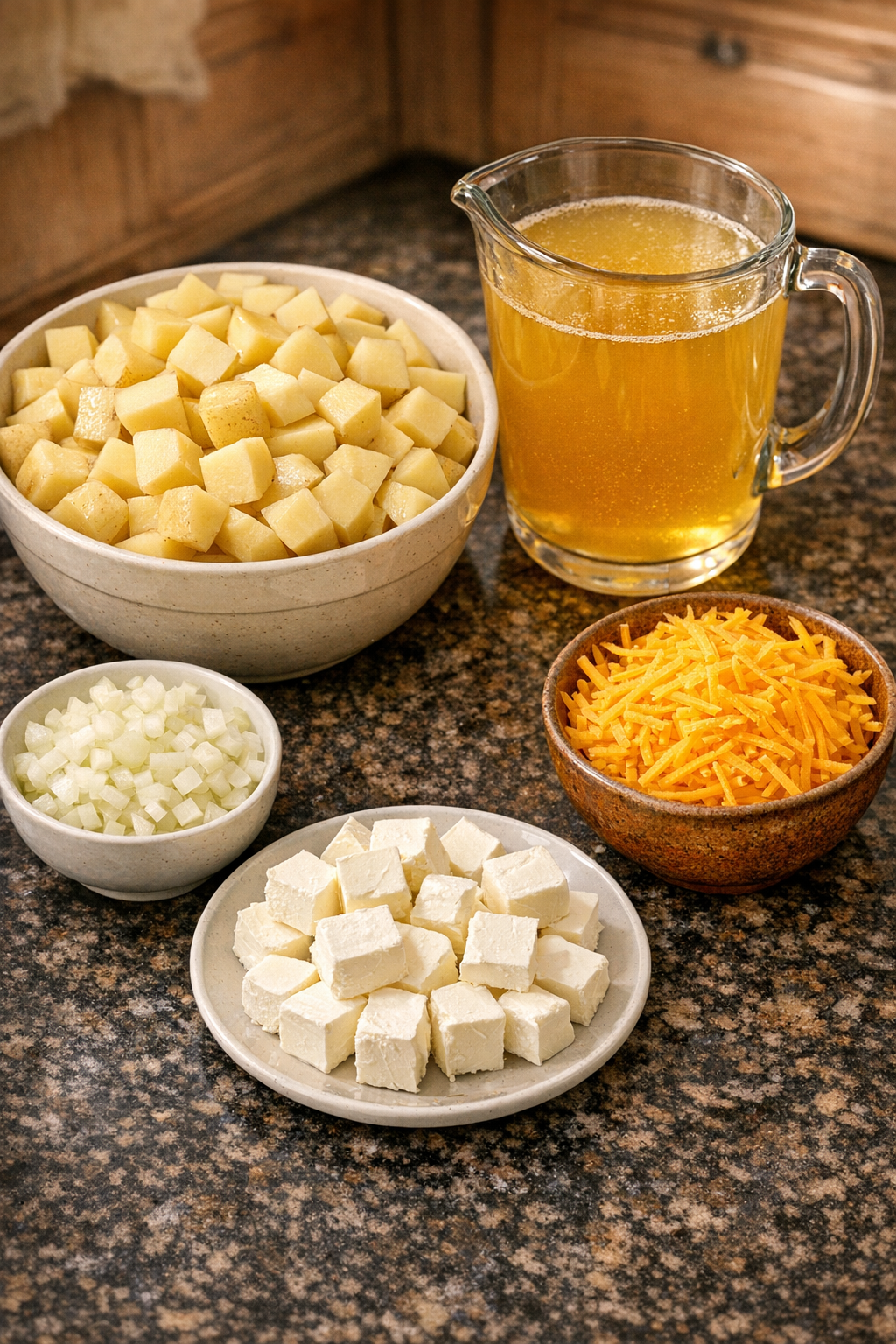 Measured ingredients for potato soup