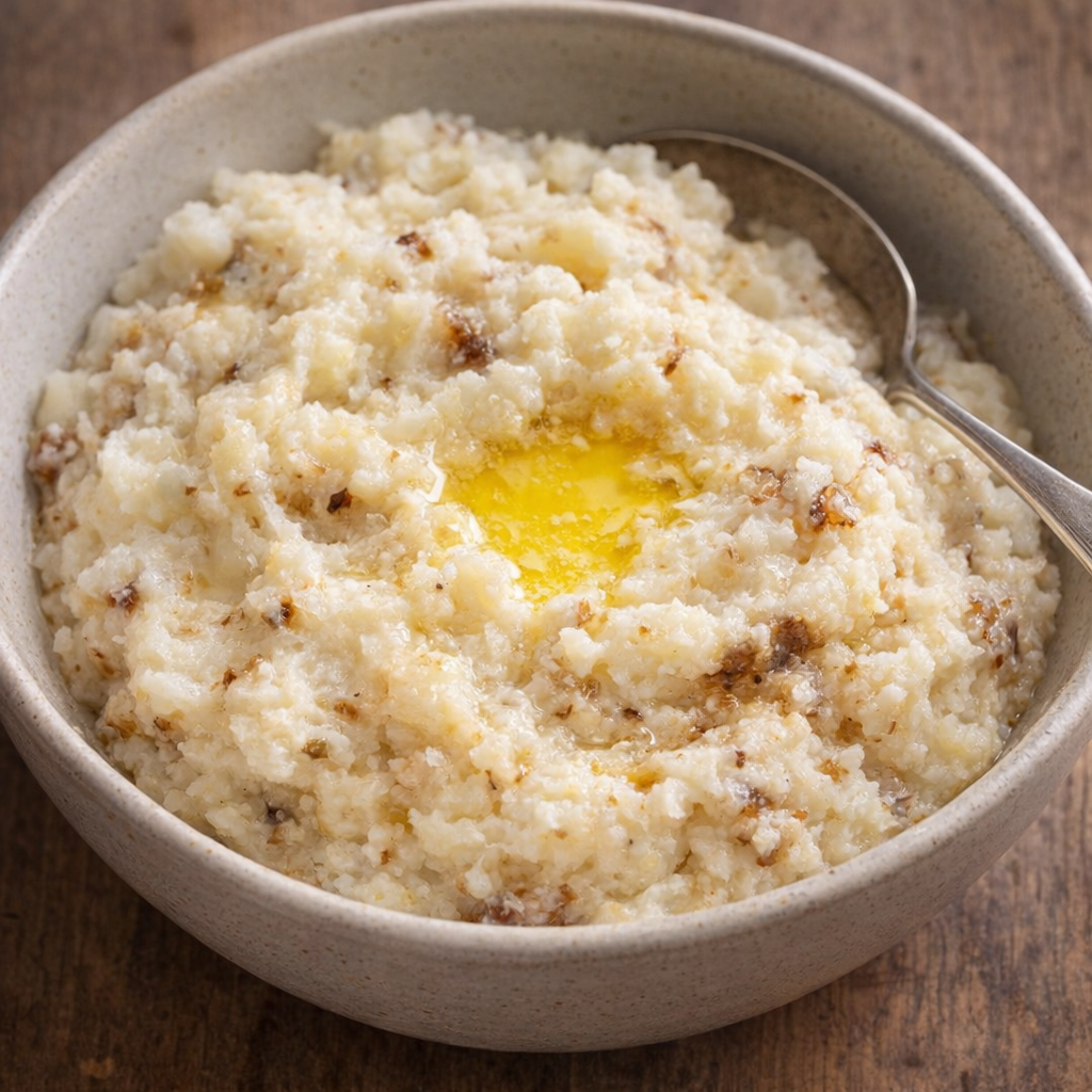 Leftover baked potatoes mashed in a bowl with creamy sauce