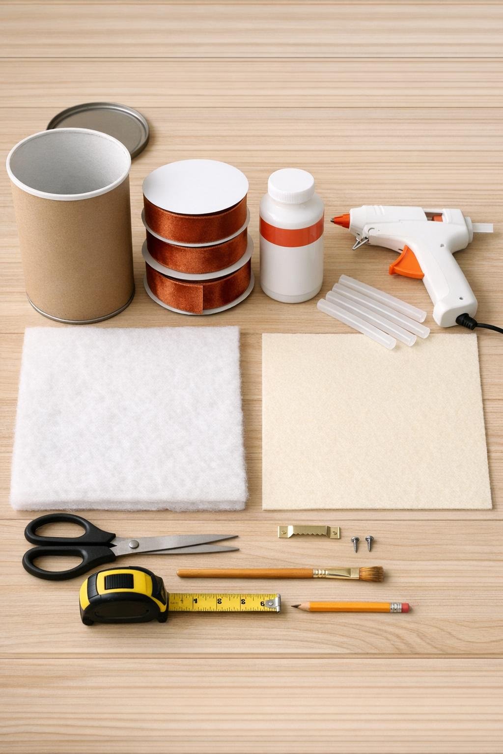 Materials for making a velvet ribbon oatmeal canister headband holder