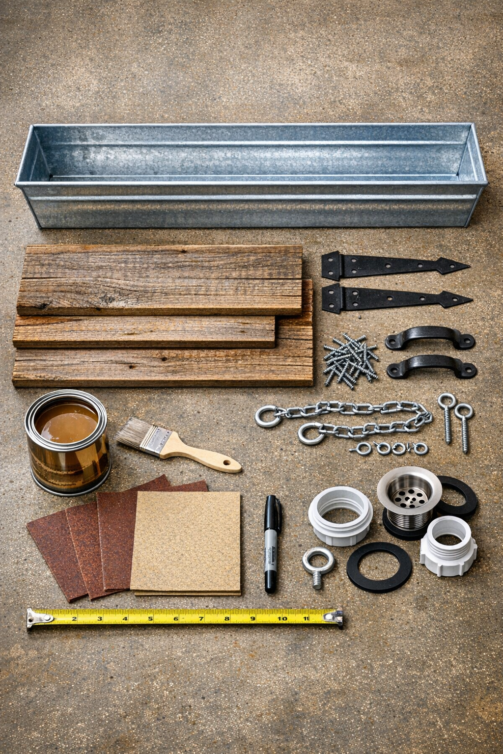 Materials for building an outdoor galvanized trough drink station