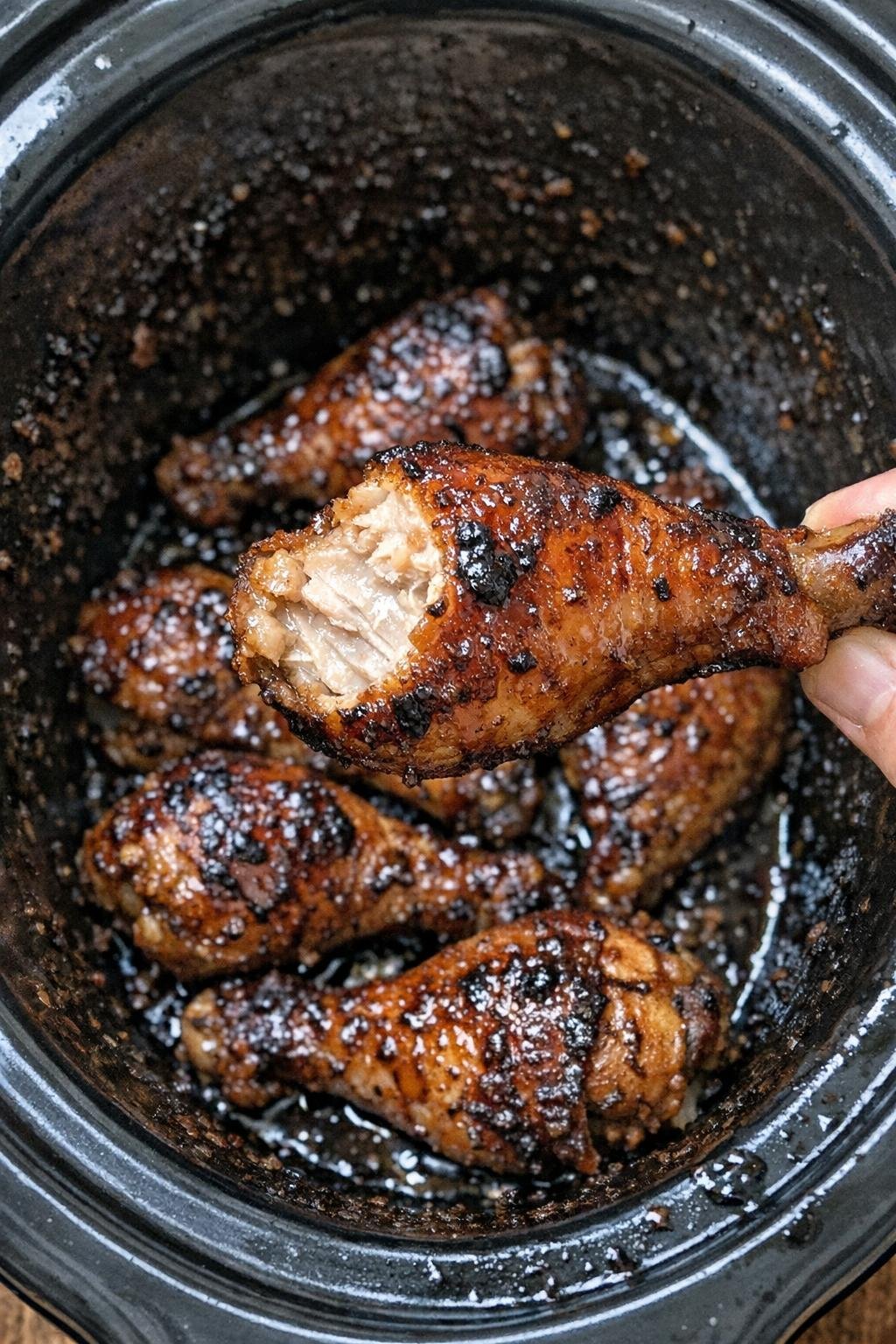 Sticky glazed chicken drumsticks in a slow cooker
