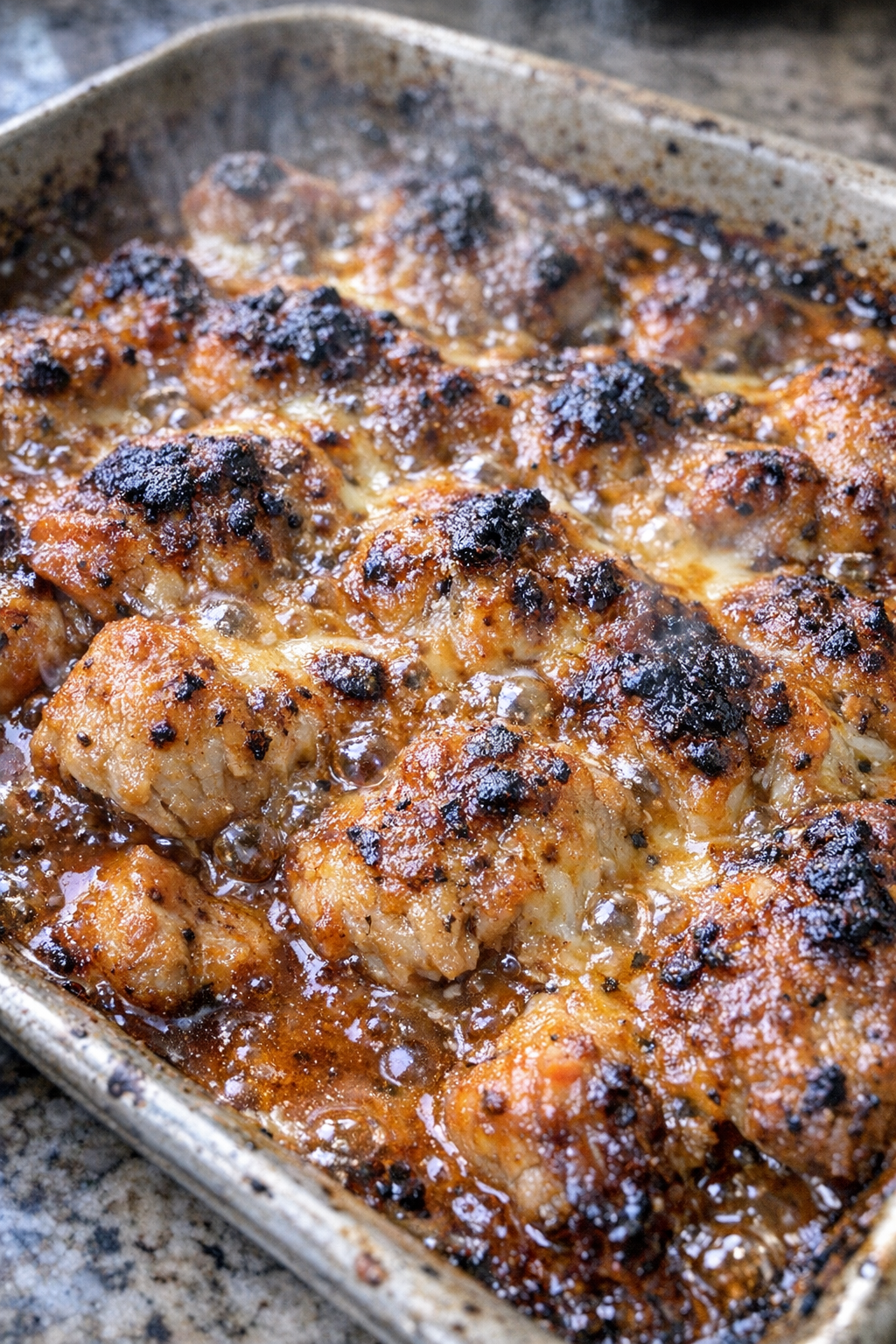 Bubbling golden casserole in a baking sheet
