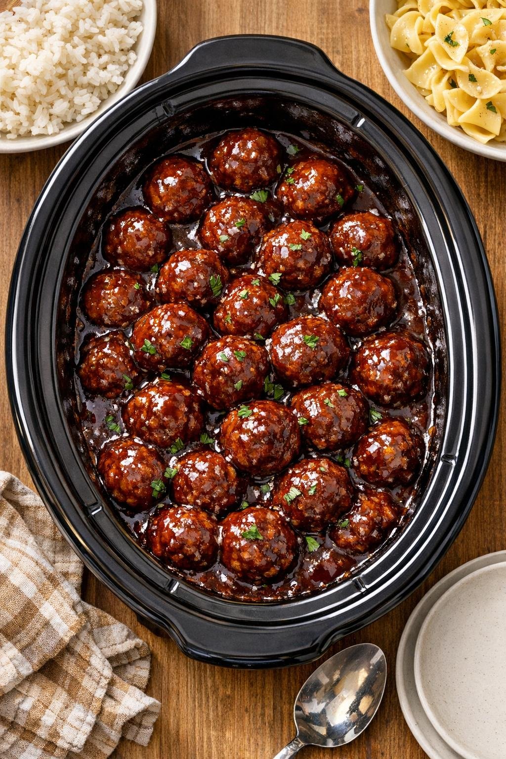 Finished slow cooker meatballs in sauce