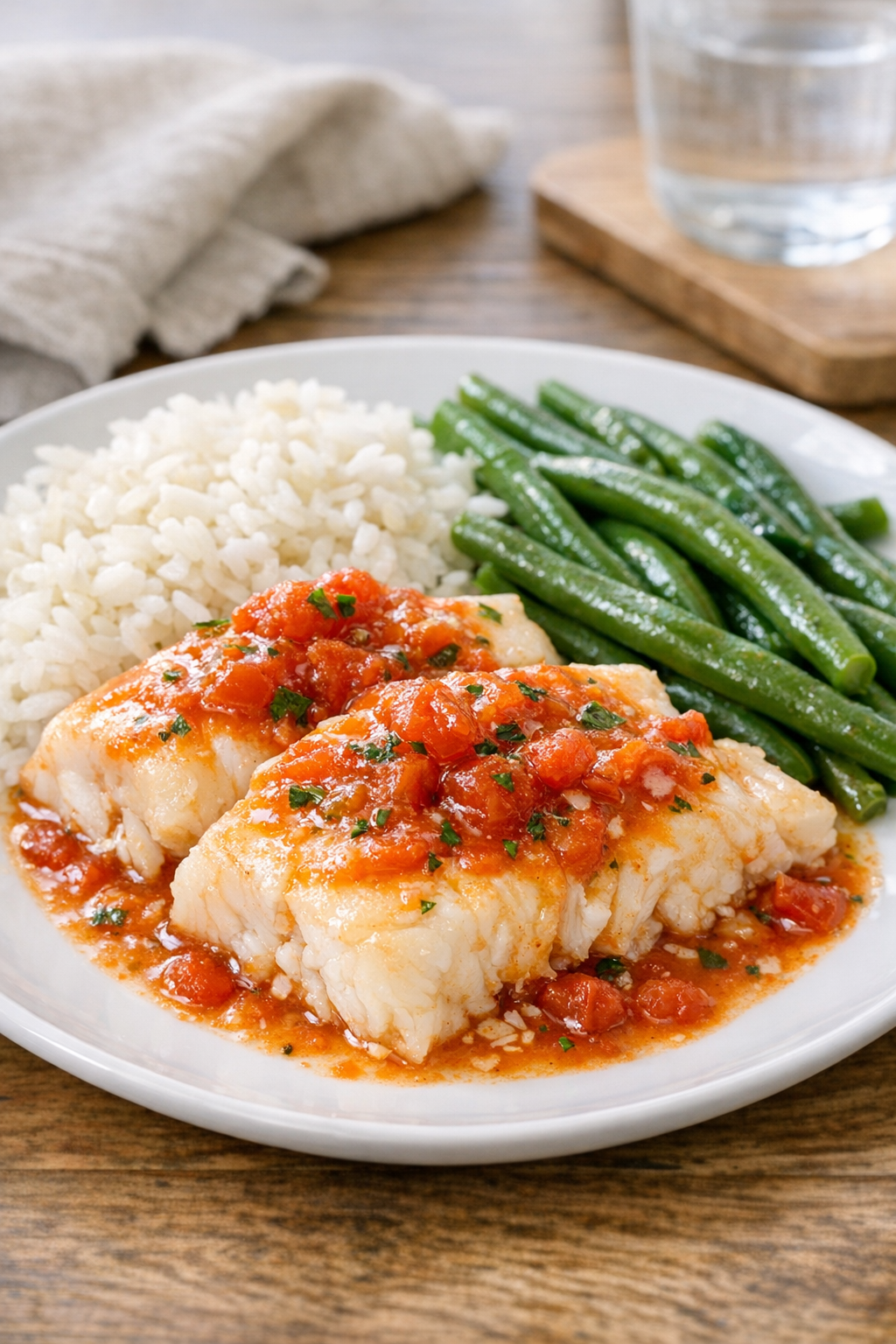 Finished slow cooker pollock plated for serving
