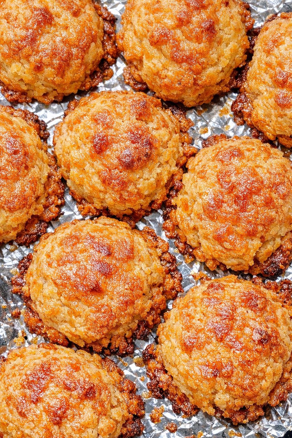 Southern savory cheese drops on a foil-lined baking tray