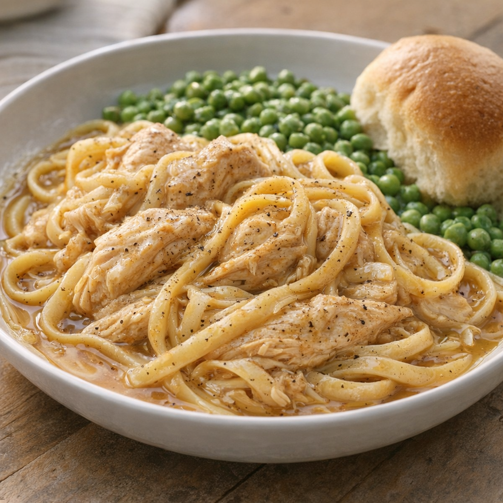 Plated honey butter chicken pasta with vegetables