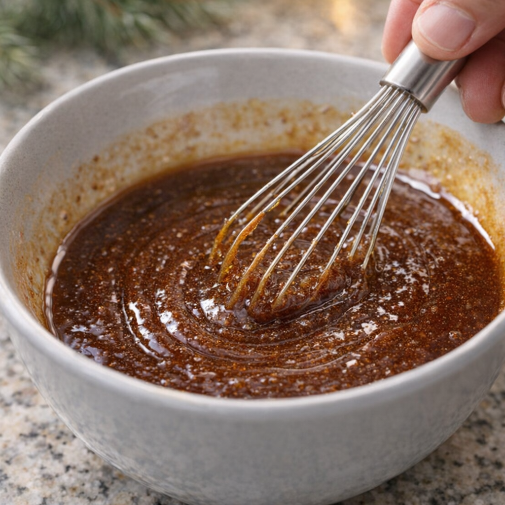 Brown sugar cinnamon glaze being whisked