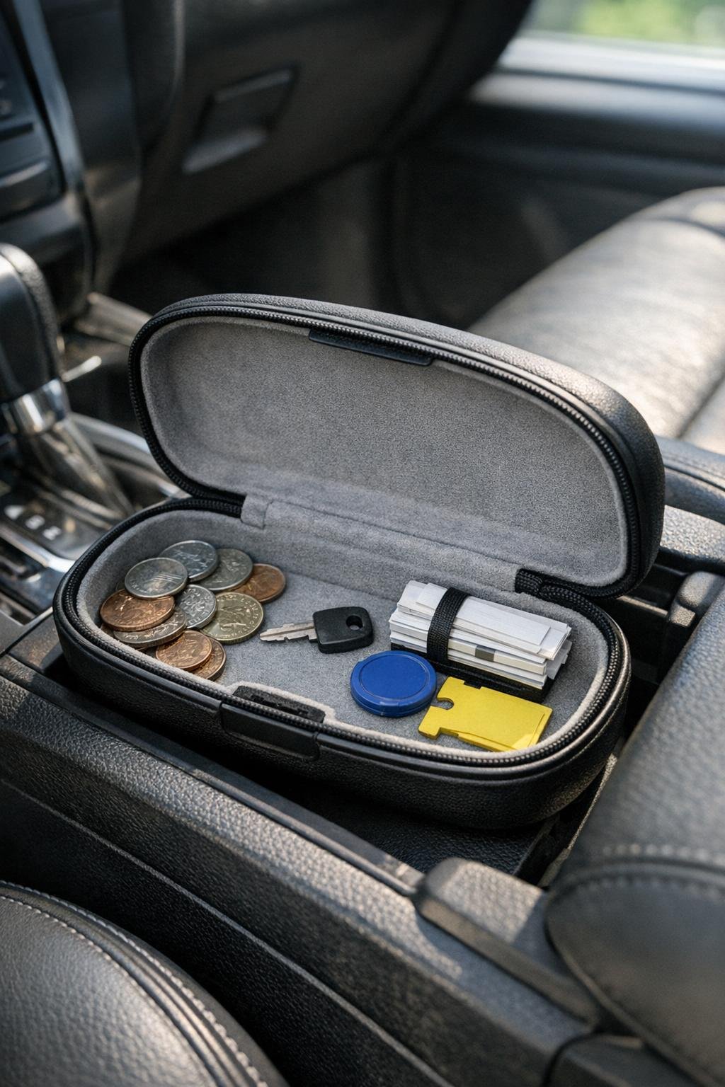 Eyeglass case used for car console storage