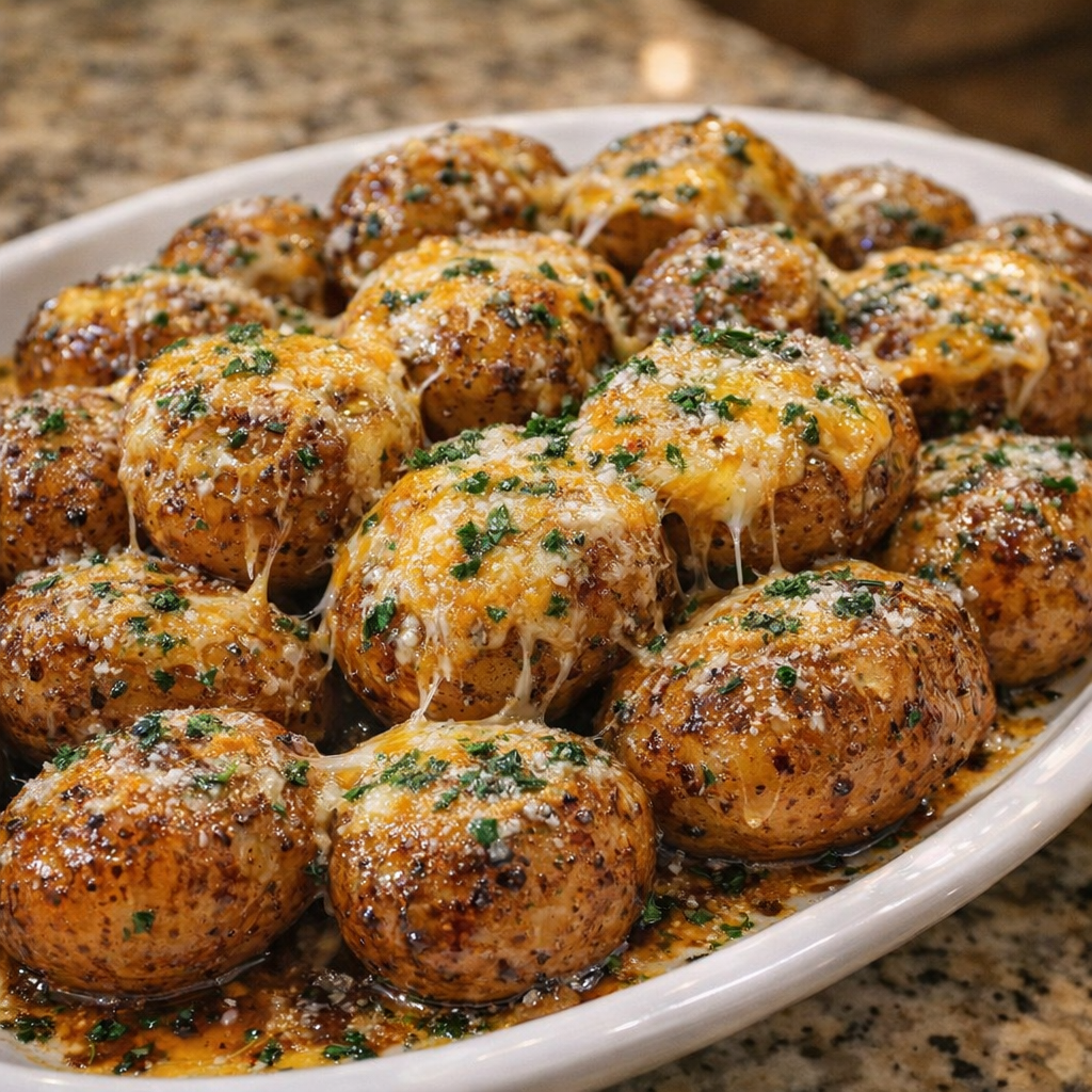 Cheesy variation of glazed potatoes with melted topping