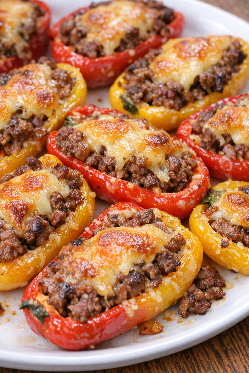 Low carb 4-ingredient taco pepper bites on a white plate